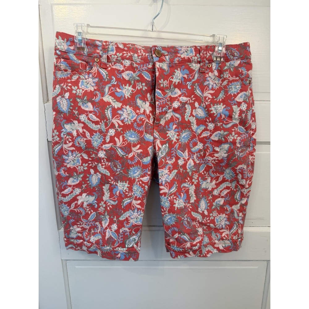 Bandolino Women Riley Pink & Blue Floral Print Bermuda Shorts Size 14